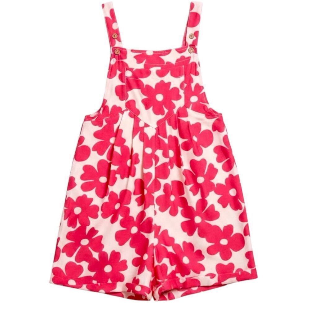 Bibi Floral Romper Pink Summer Boho Romper Pocket Short Overall Shortalls NEW - Picture 12 of 13